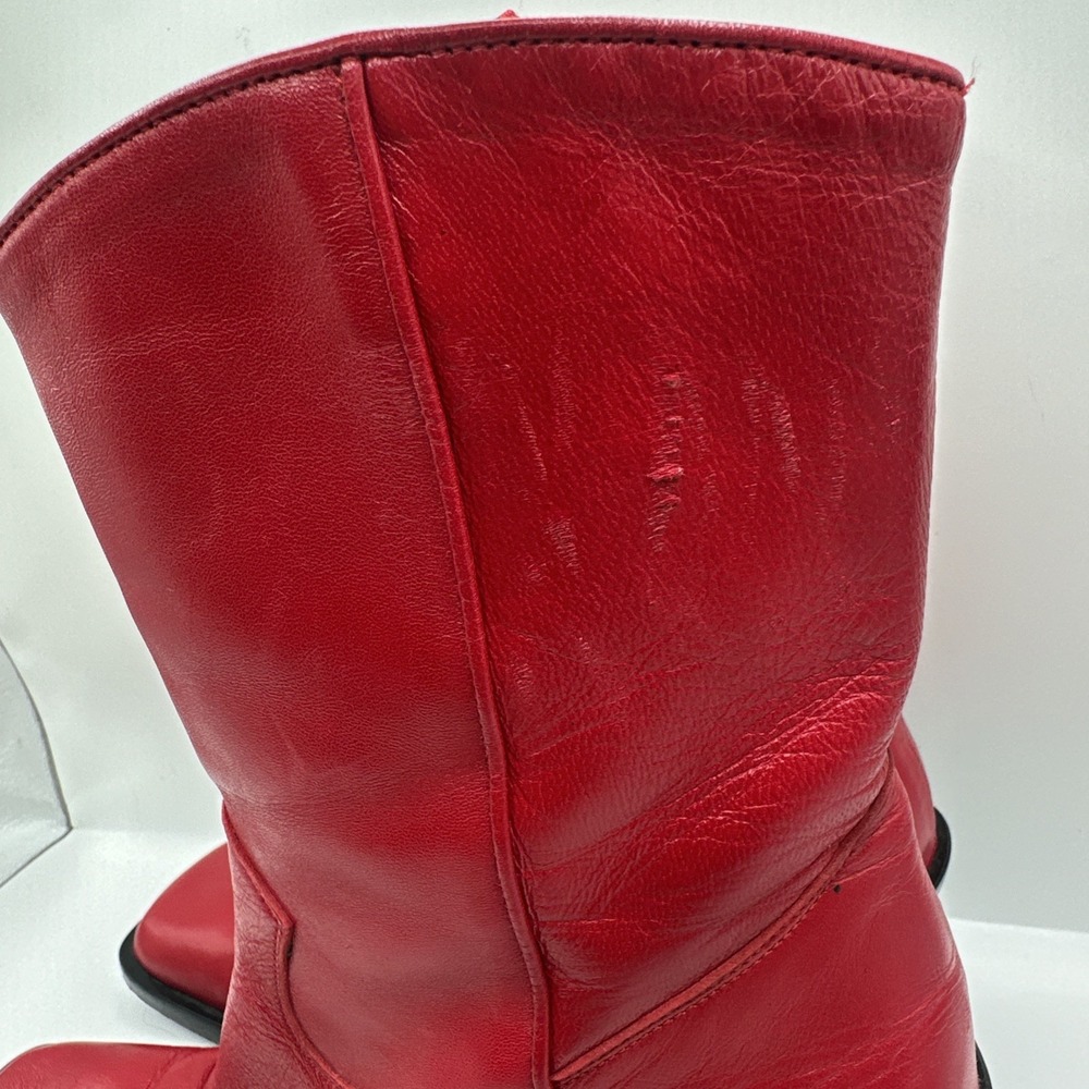 Guess Vintage Bright Red Leather Western Square Toe Block Heels Sz 39 RARE - Picture 4 of 13